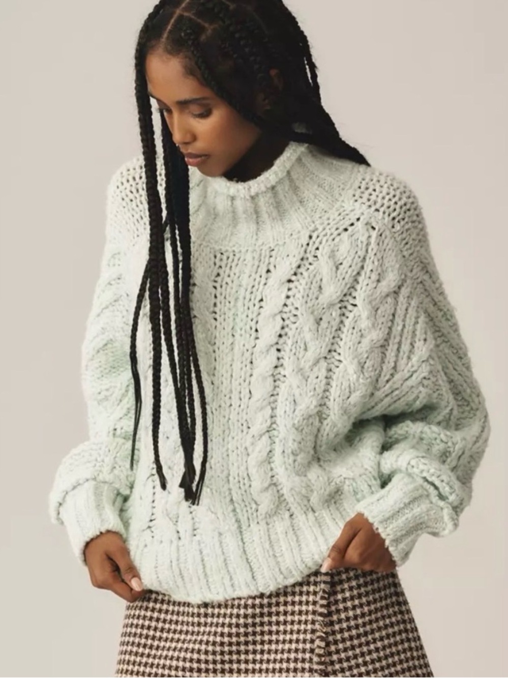 Anthropologie Chunky Knit Fisherman Wool Blend Mock Neck Sweater Size Small